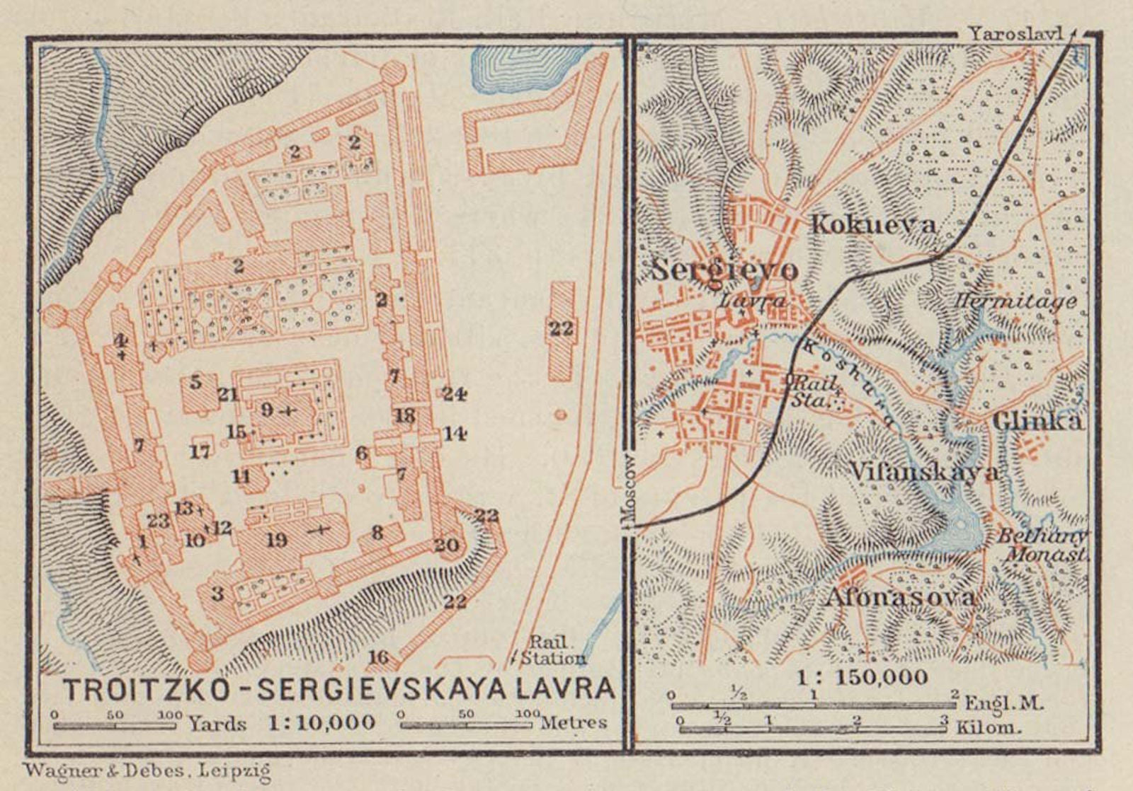Trinity Lavra of St. Sergius Monastery Sergiyev Posad Russia VERY SMALL 1914 map